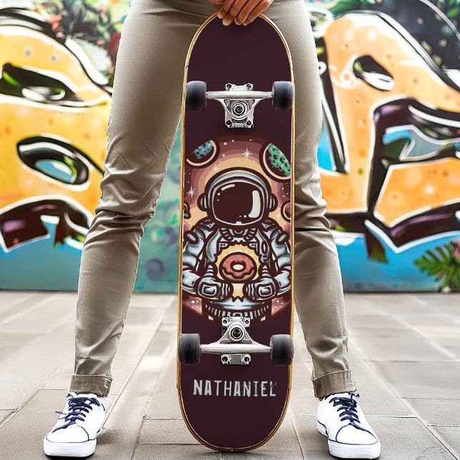 Astronaut With Doughnut Funny Personalized Name Skateboard (Creator Uploaded)