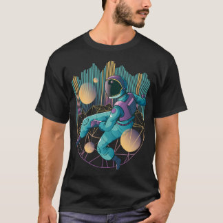 Astronaut With Geometric Techno Style T-Shirt