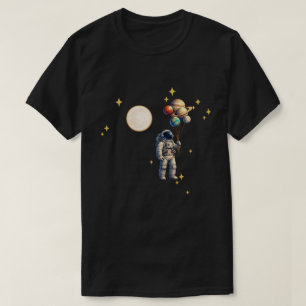 Astronaut with Planet Balloons Funny Space Design T-Shirt