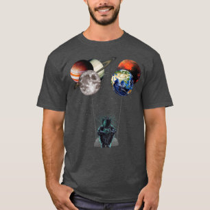 Astronaut with Planet Balloons Swinging in Space T T-Shirt