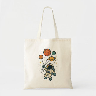Astronaut with Planet Balloons – Whimsical Space Tote Bag