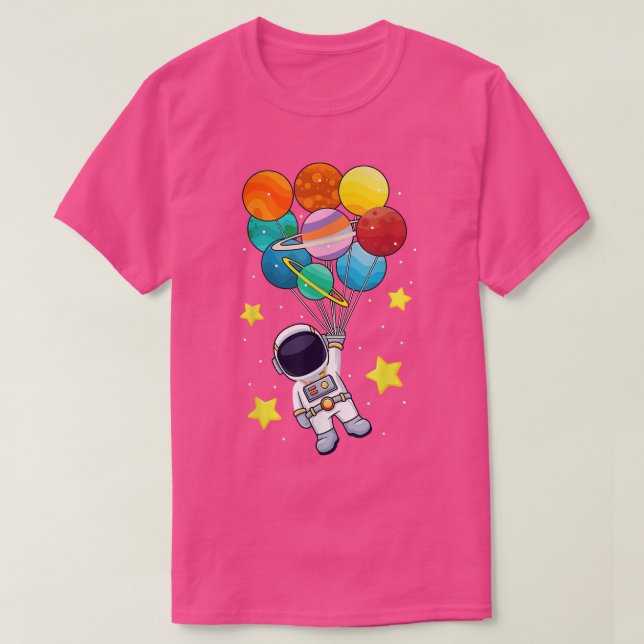 Astronaut With Planets Balloons Solar Space System T-Shirt (Design Front)