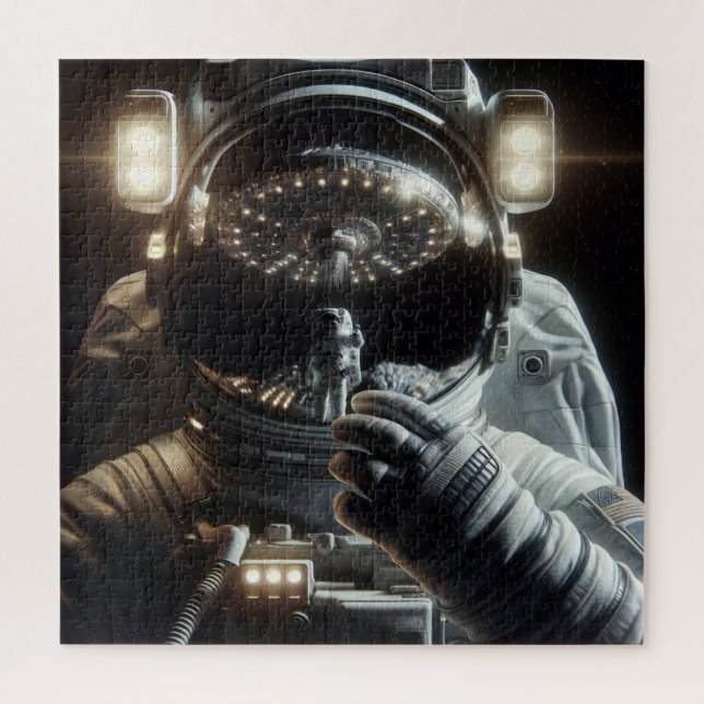 Astronaut with reflection of UFO Jigsaw Puzzle (Vertical)