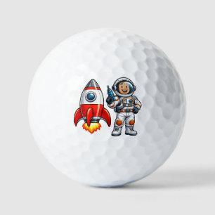 Astronaut with Rocket Cartoon Space Art Golf Balls