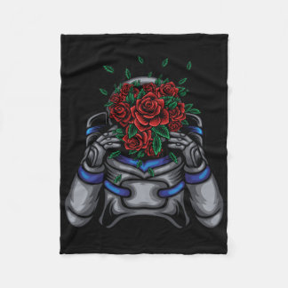 Astronaut With Roses Face Fleece Blanket