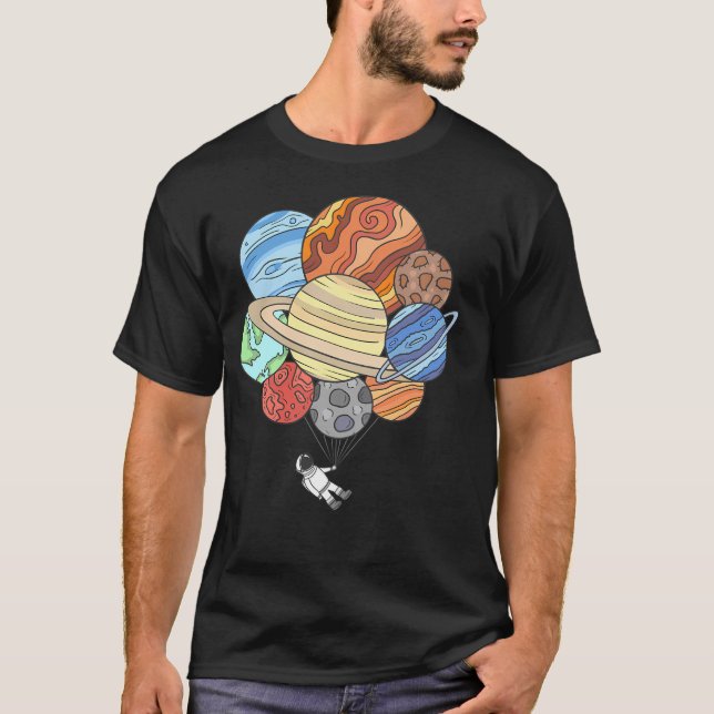 Astronaut With Space Planet Balloons T-Shirt (Front)