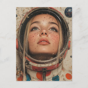 astronaut woman postcard