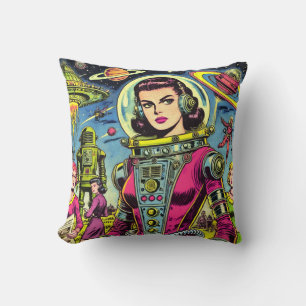 Astronaut Woman Vintage Sci-Fi Comics Cushion