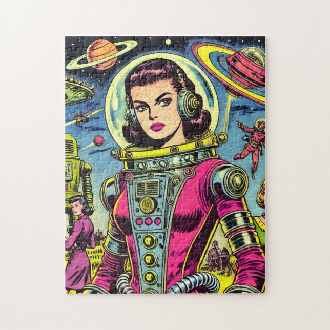 Astronaut Woman Vintage Sci-Fi Comics Jigsaw Puzzle (Vertical)
