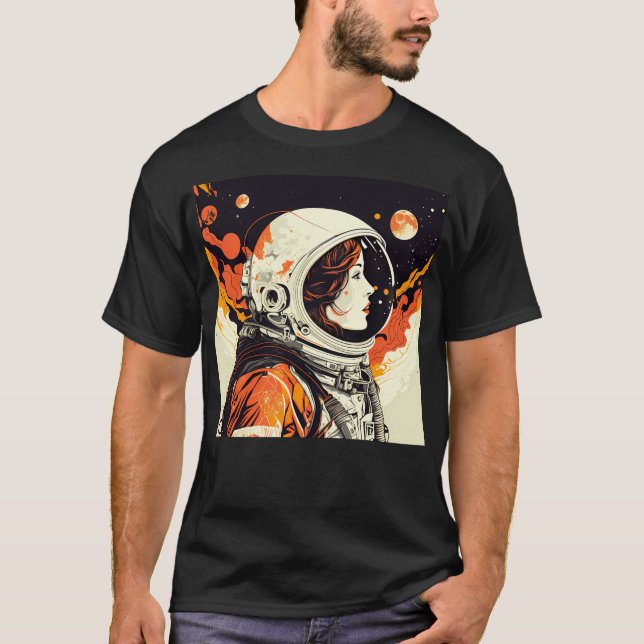 Astronaut Women Pop Art Space Nasa Retro Rainbow T-Shirt (Front)