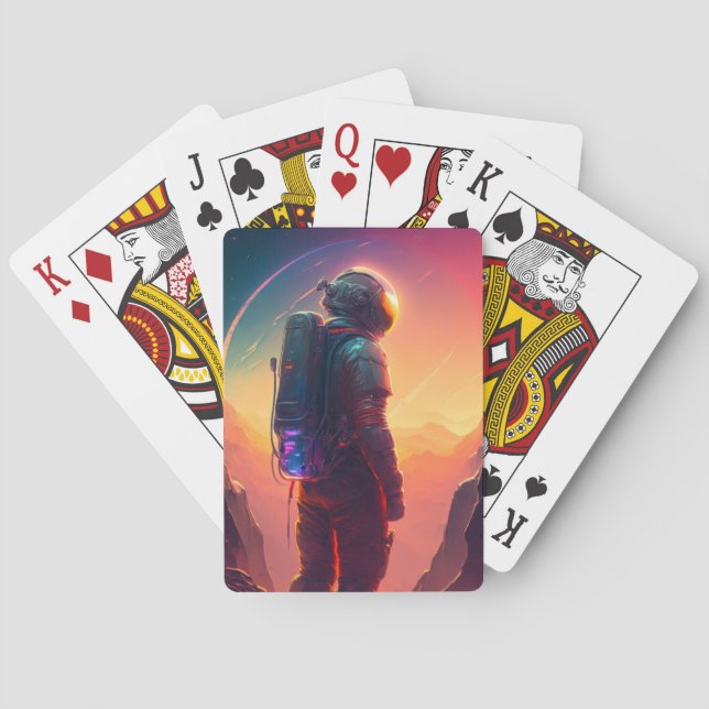 Astronaut World Discovery Painting Human Universe Playing Cards (Back)