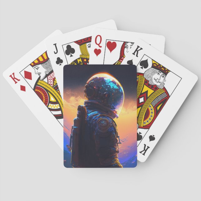 Astronaut World Discovery Painting Human Universe Playing Cards (Back)