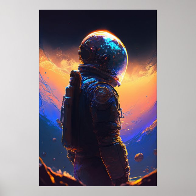 Astronaut World Discovery Painting Human Universe Poster (Front)