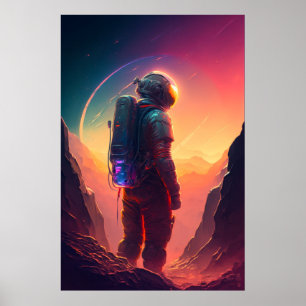 Astronaut World Discovery Painting Human Universe Poster