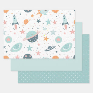 Astronaut Wrapping Paper Flat Sheet Set of 3