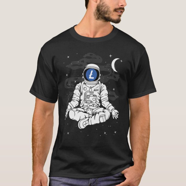 Astronaut Yoga Litecoin Ltc Coin To The Moon Crypt T-Shirt (Front)