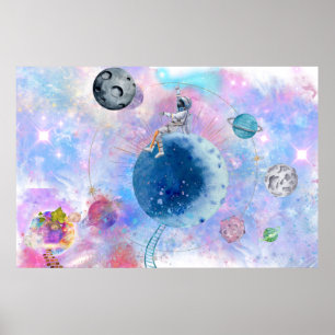 Astronauts and Planets Outer Universe Poster