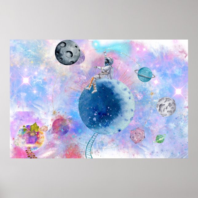 Astronauts and Planets Outer Universe Poster (Front)