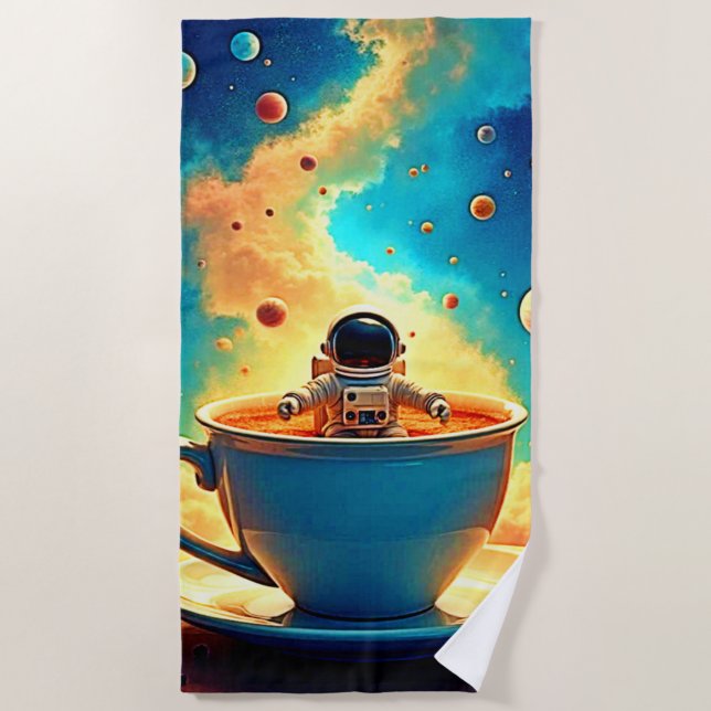 Astronaut's Coffee Cosmos Journey Beach Towel (Front)