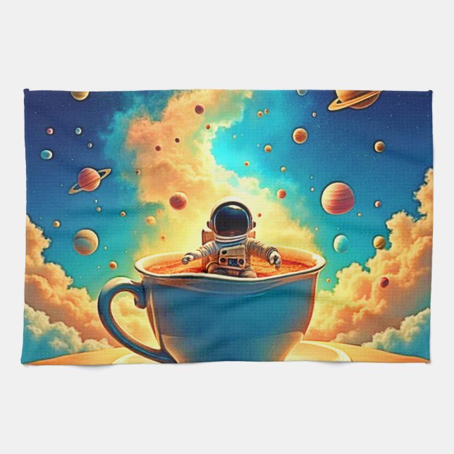 Astronaut's Coffee Cosmos Journey Tea Towel (Horizontal)
