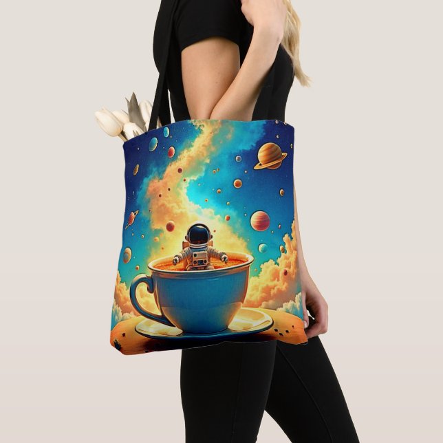 Astronaut's Coffee Cosmos Journey Tote Bag (Close Up)