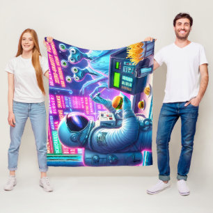Astronaut's Cosmic Burger Adventure Fleece Blanket