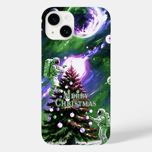 Astronauts Decorating Christmas Tree in Space Case-Mate iPhone Case (Back)