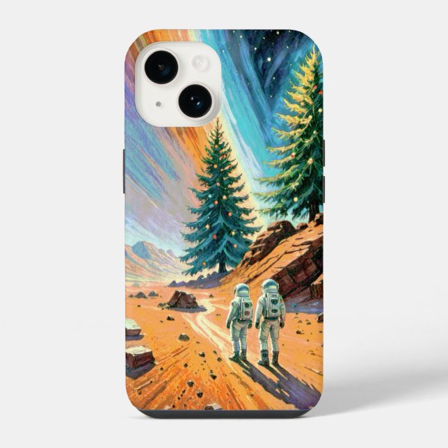 Astronauts Exploring Alien Landscape iPhone Case (Back)