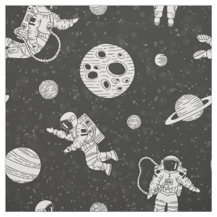 Astronauts in outer space black and white fabric