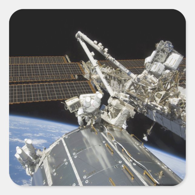 Astronauts perform a series of tasks square sticker (Front)