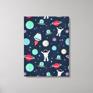 Astronauts Planets Rockets and Aliens Canvas Print