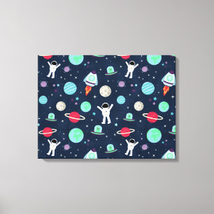 Astronauts Planets Rockets and Aliens Canvas Print