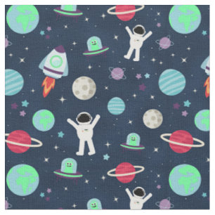 Astronauts Planets Rockets and Aliens Fabric