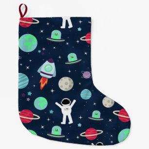 Astronauts Planets Rockets and Aliens Large Christmas Stocking