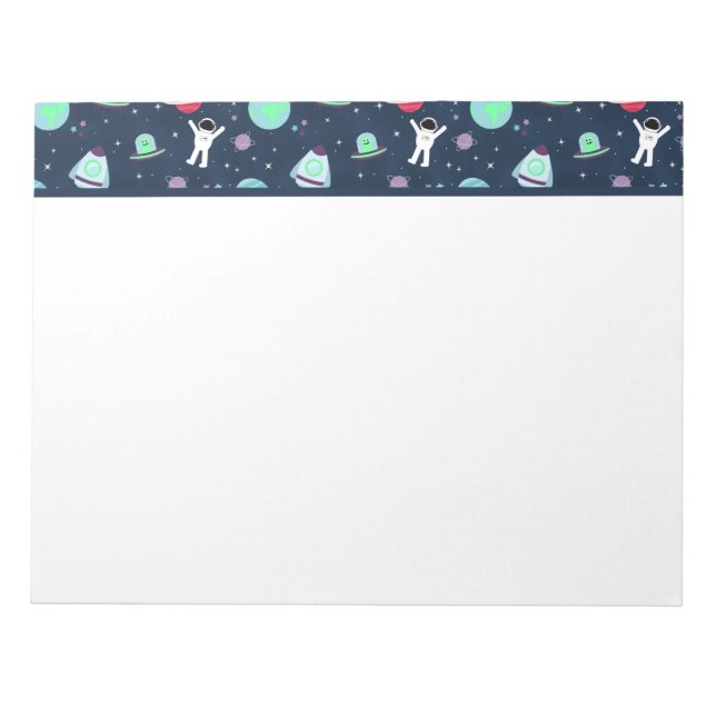 Astronauts Planets Rockets and Aliens Notepad (Front)