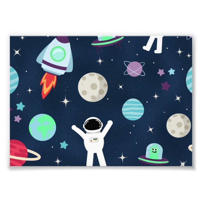 Astronauts Planets Rockets and Aliens Photo Print (Front)