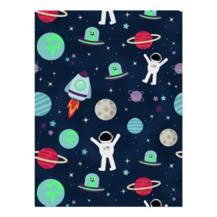 Astronauts Planets Rockets and Aliens Poster