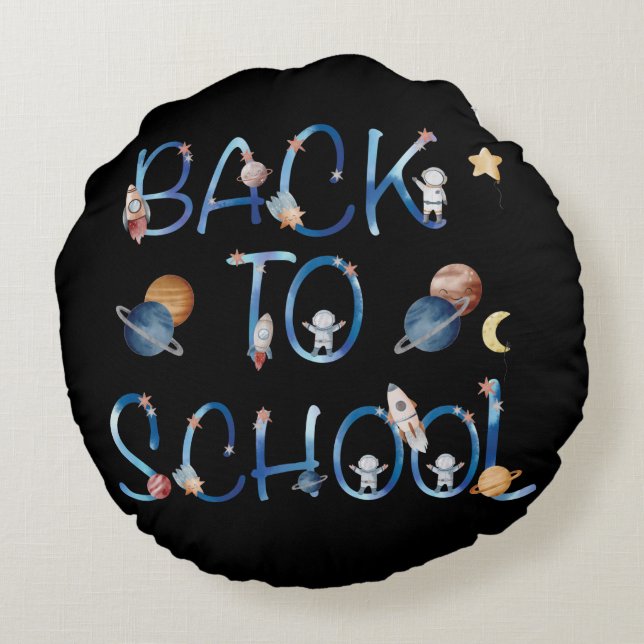 Astronauts Planets Space,back to school Round Cushion (Back)