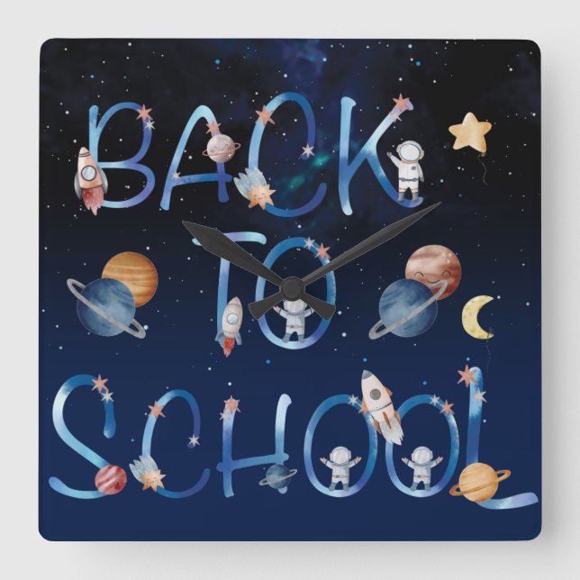 Astronauts Planets Space,back to school Square Wall Clock (Front)