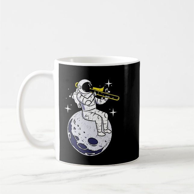 Astronauts Playing Trombone Vintage Coffee Mug (Left)