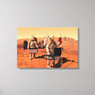 Astronauts Setting Up Weather Equipment On Mars. Canvas Print