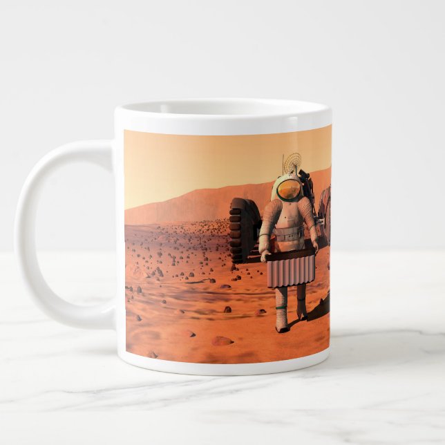 Astronauts Setting Up Weather Equipment On Mars. Large Coffee Mug (Left)