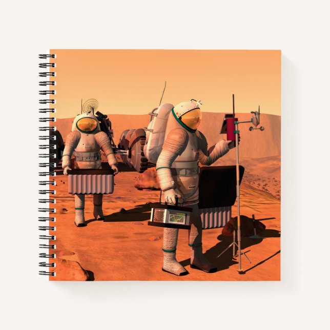 Astronauts Setting Up Weather Equipment On Mars. Notebook (Front)