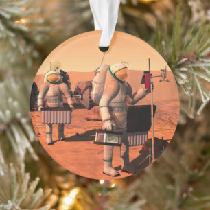 Astronauts Setting Up Weather Equipment On Mars. Ornament