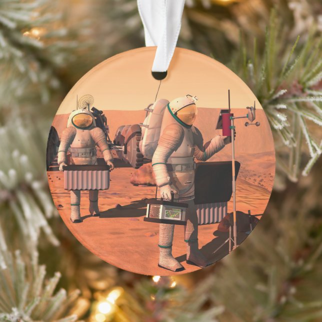 Astronauts Setting Up Weather Equipment On Mars. Ornament (Tree)
