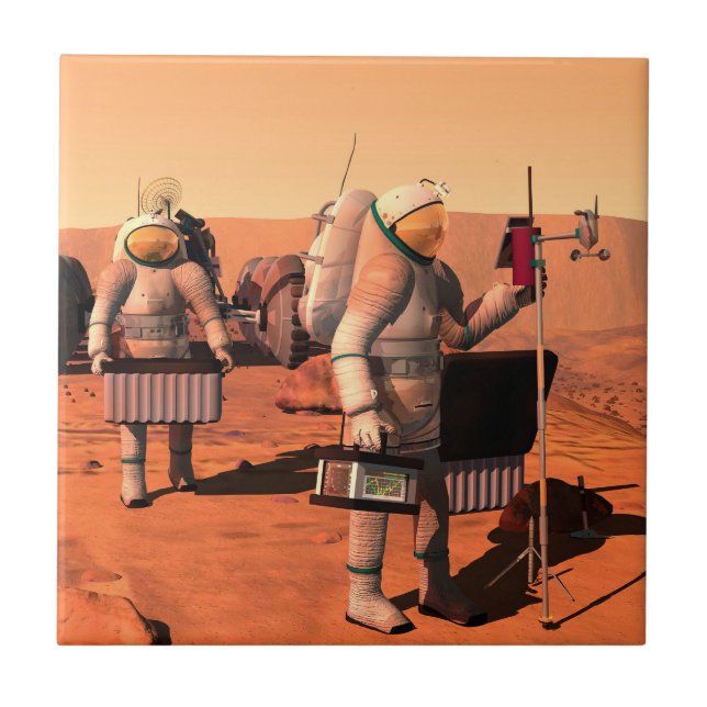 Astronauts Setting Up Weather Equipment On Mars. Tile (Front)