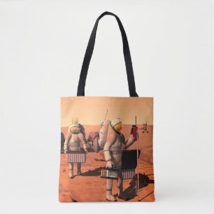 Astronauts Setting Up Weather Equipment On Mars. Tote Bag