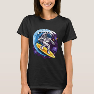 Astronauts Surf On A Surfboard In Space With Stars T-Shirt