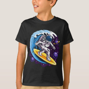 Astronauts Surf On A Surfboard In Space With Stars T-Shirt
