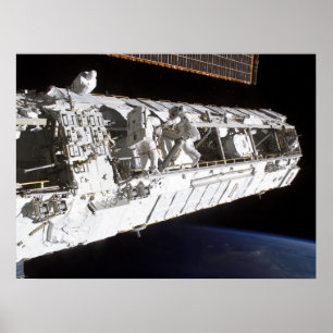 Astronauts work on the International Space Station Poster